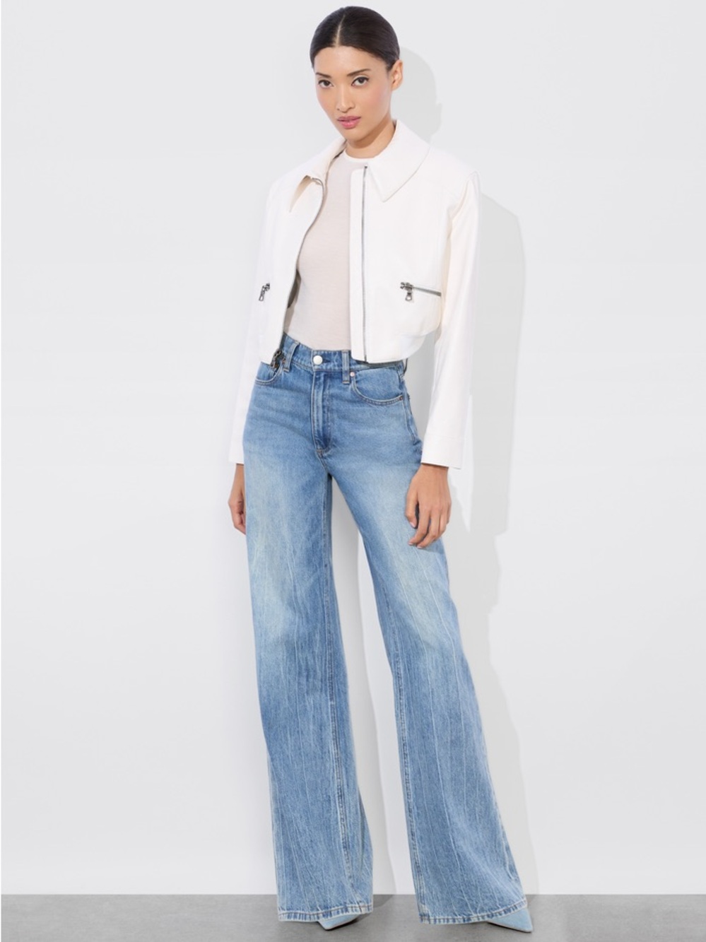 New ALICE + OLIVIA Hyde Cropped Vegan Jacket, Large (10), Off White - Picture 2 of 8